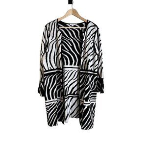 Chicos Zebra Print Open Cardigan Sweater Size 2 Large Bell Sleeve